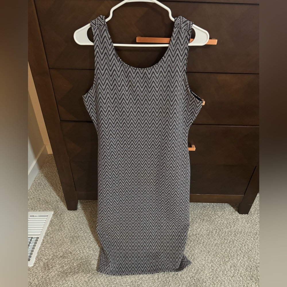 Blue and black striped midi pencil dress